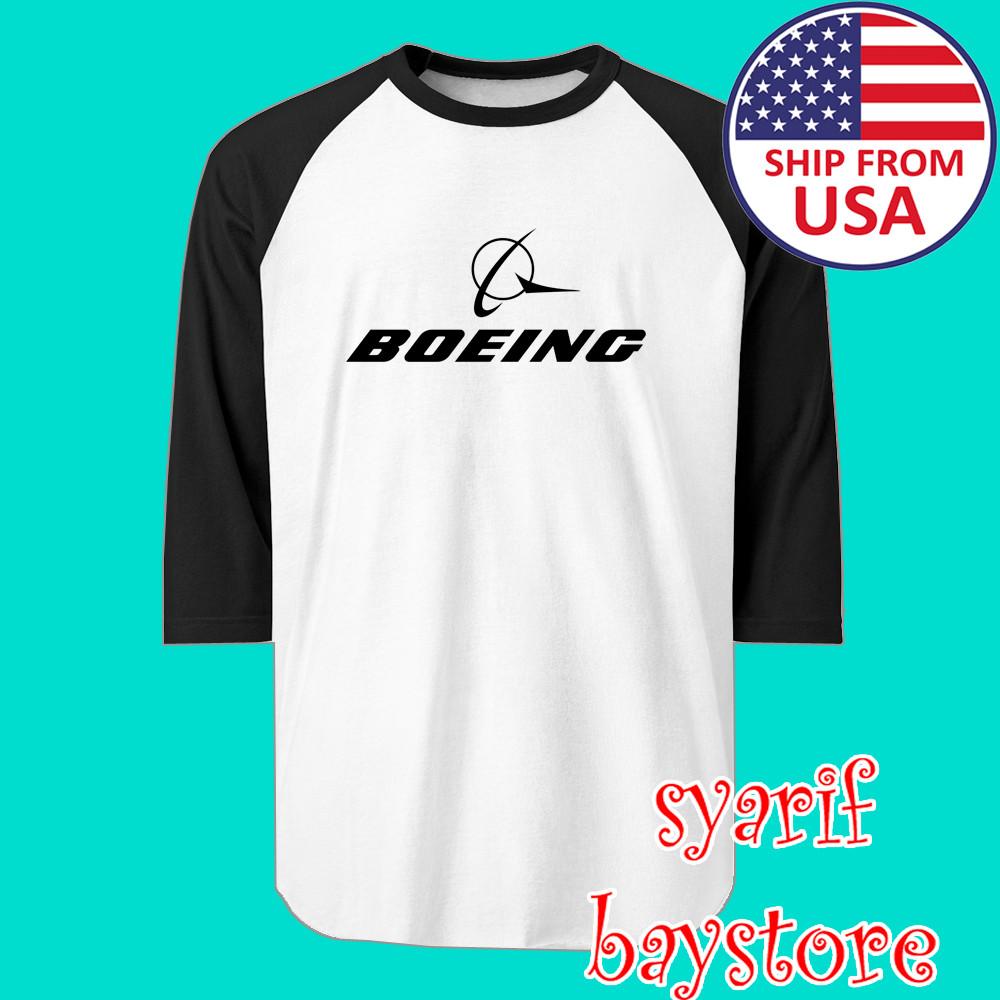 Американские самолеты Boeing Мужчины#039;s Футболка унисекс с рукавом реглан, белая с черным, размеры от S до 2XL