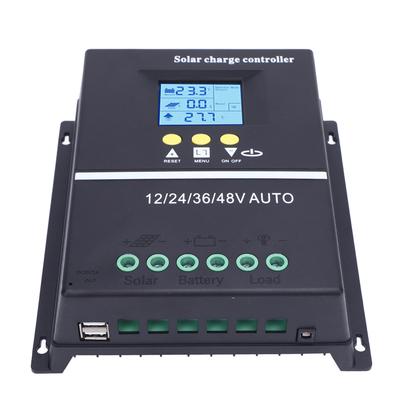 Контроллер заряда солнечной батареи MPPT 60A 12V 24V 36V 48V с автоматическим максимальным входным напряжением 100V и 2 USB-портами для зарядки.