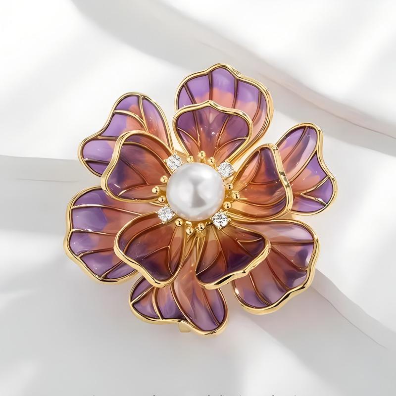 Chinese-style Enamel Peony Brooch, High-end Suit Accessory for Women, Pin, Coat Decoration, Collar Pin, and Garment Fixation