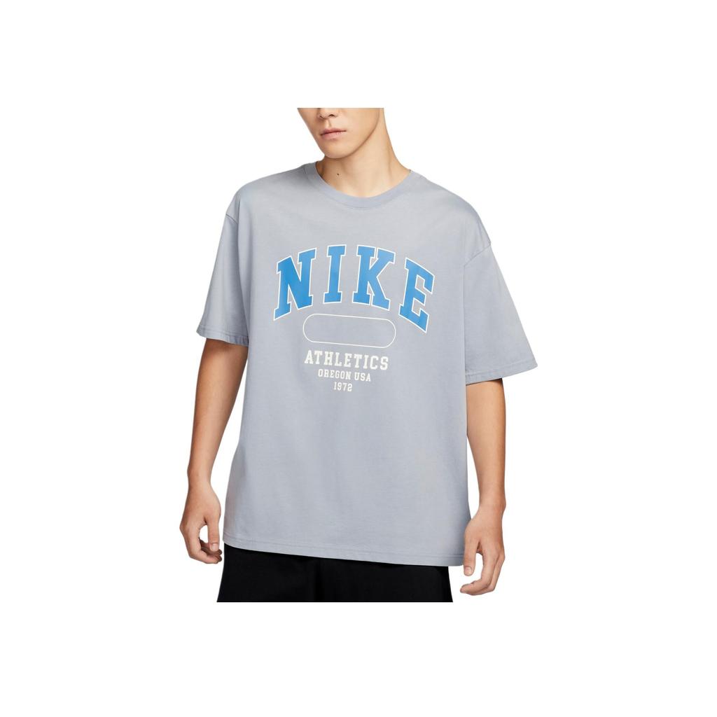 Nike Дышащая футболка с принтом логотипа, с круглым вырезом и короткими рукавами, мужская, топы, серый, HQ9150-042