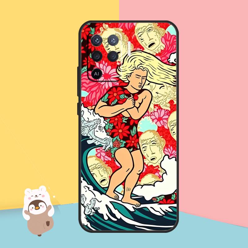 Чехол для телефона «Японский серфер» для OPPO A15 A16 A5S A5 A9 A31 A53 A53S A52 A72 A83 A91 A93 A54 A74 A94