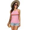 Spring and Summer Women's Vest Rainbow Colorful Hanging Neck Top Fashion Backless Knitted Tops Lace-up Undershirt Female Vest