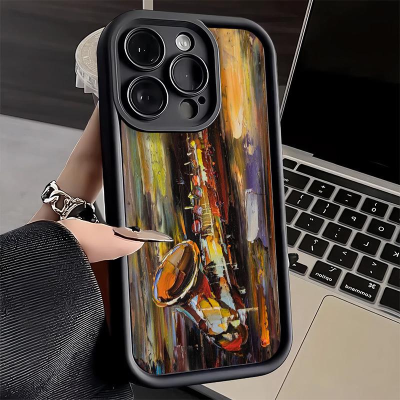 Чехол для телефона iPhone 17 Air 16E 15 16 Pro Max Саксофон Музыкальный инструмент Обложка 14 Plus 13 12 Mini Мягкий силиконовый Fundas