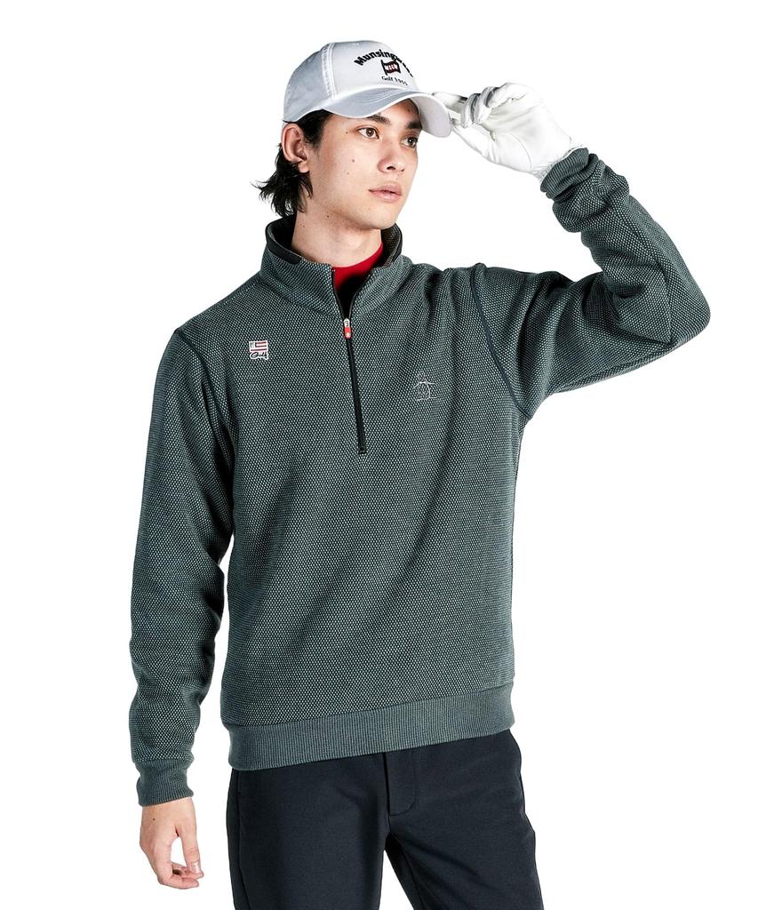 Крой и пошив, половина молнии, вышивка пингвина, влагоотводящий, сохраняющий тепло, начес подкладка, гольф MG4FSW22M GY00 [Munsingwear] мужской (серый)