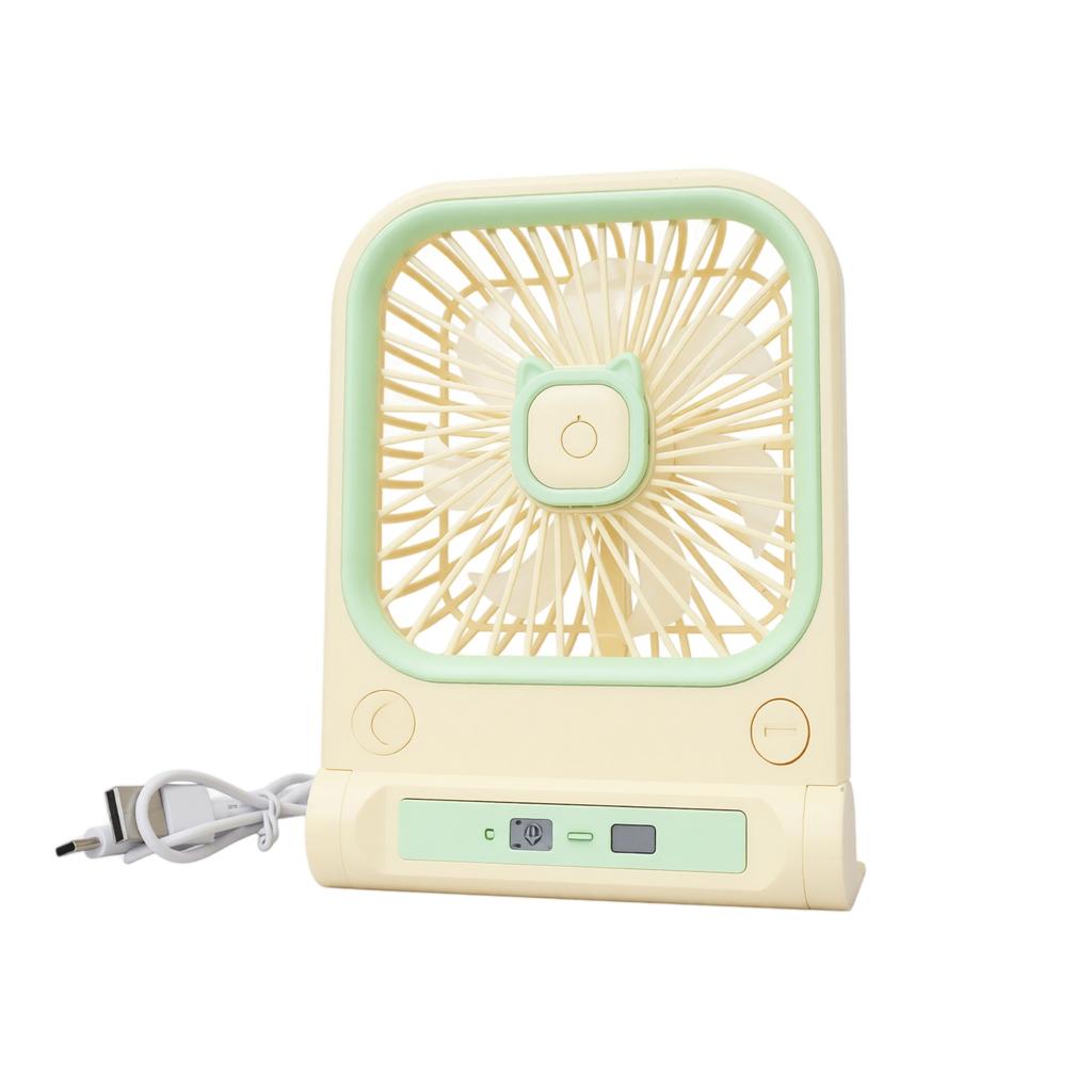 Square Desktop USB Rechargeable Fan with Cat Ear Design Three Speed Adjustable Table Fan Wall Mountable Portable for Home Office Outdoor Camping