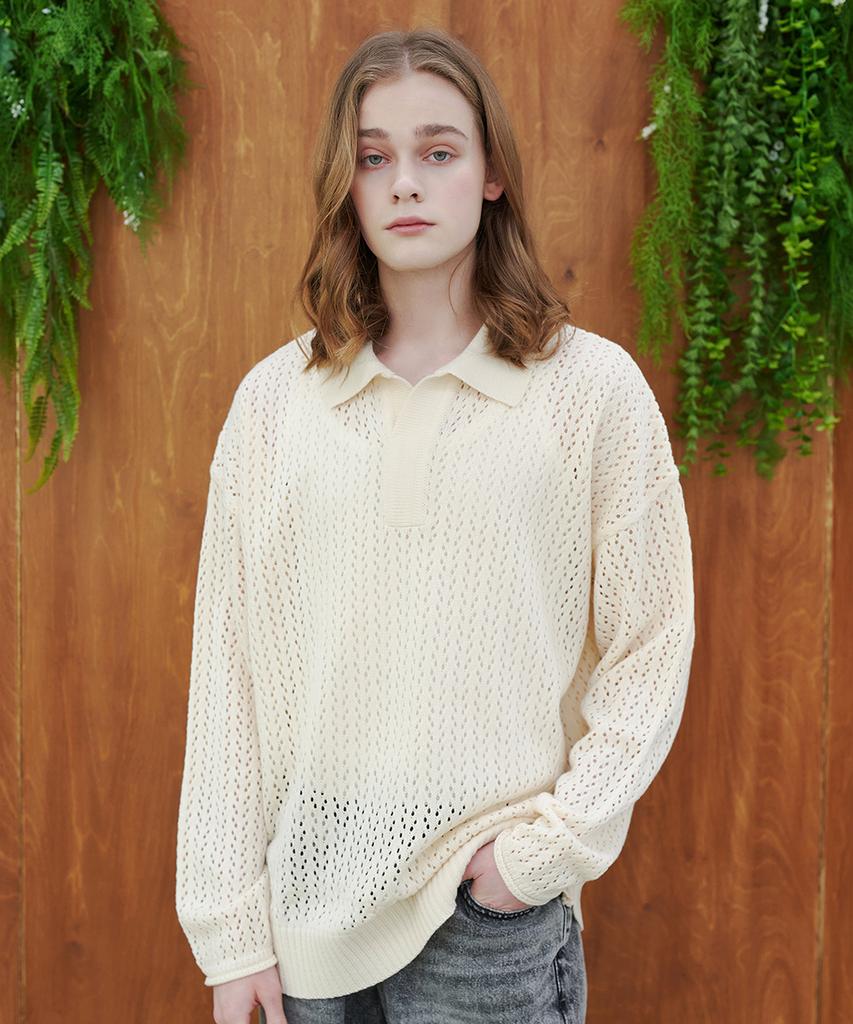 BLOND9 Open Collar Knit_Ivory