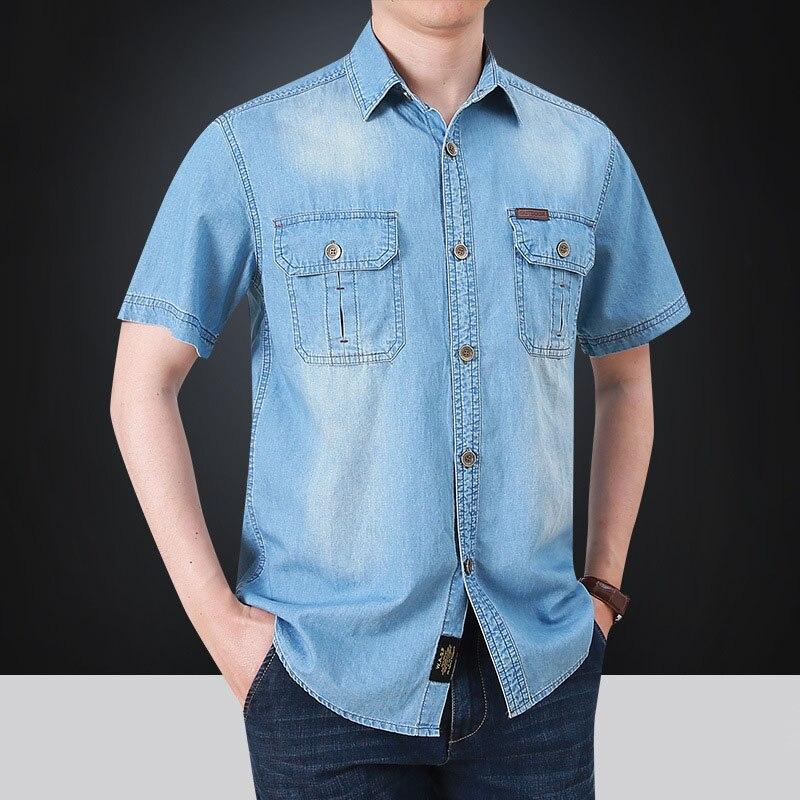 Summer Men's Shirts Polo Shirts Short Sleeve Shirt Plus Size Loose Half Sleeve Denim Shirt Breathable Comfortable