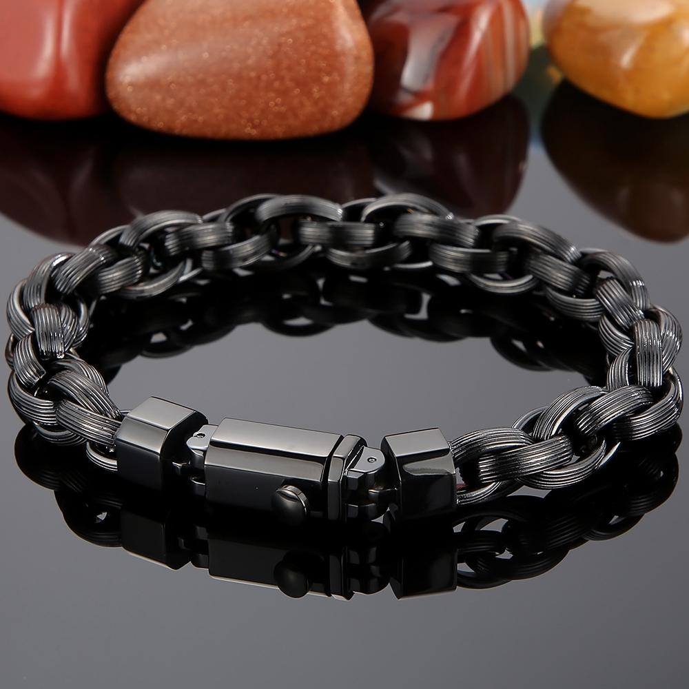 Большой размер 21/23,5 см, черный позолоченный мужской браслет-цепочка из нержавеющей стали для мужчин, мужские ювелирные аксессуары