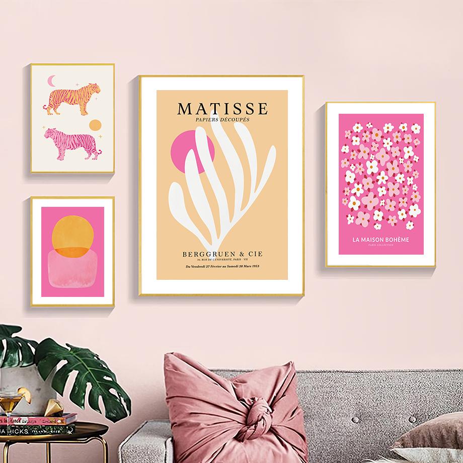 Abstract Henri Matisse Flower Tiger Coral Eye Geometry Vintage Posters Canvas Painting Wall Art Print Picture Living Room Decor