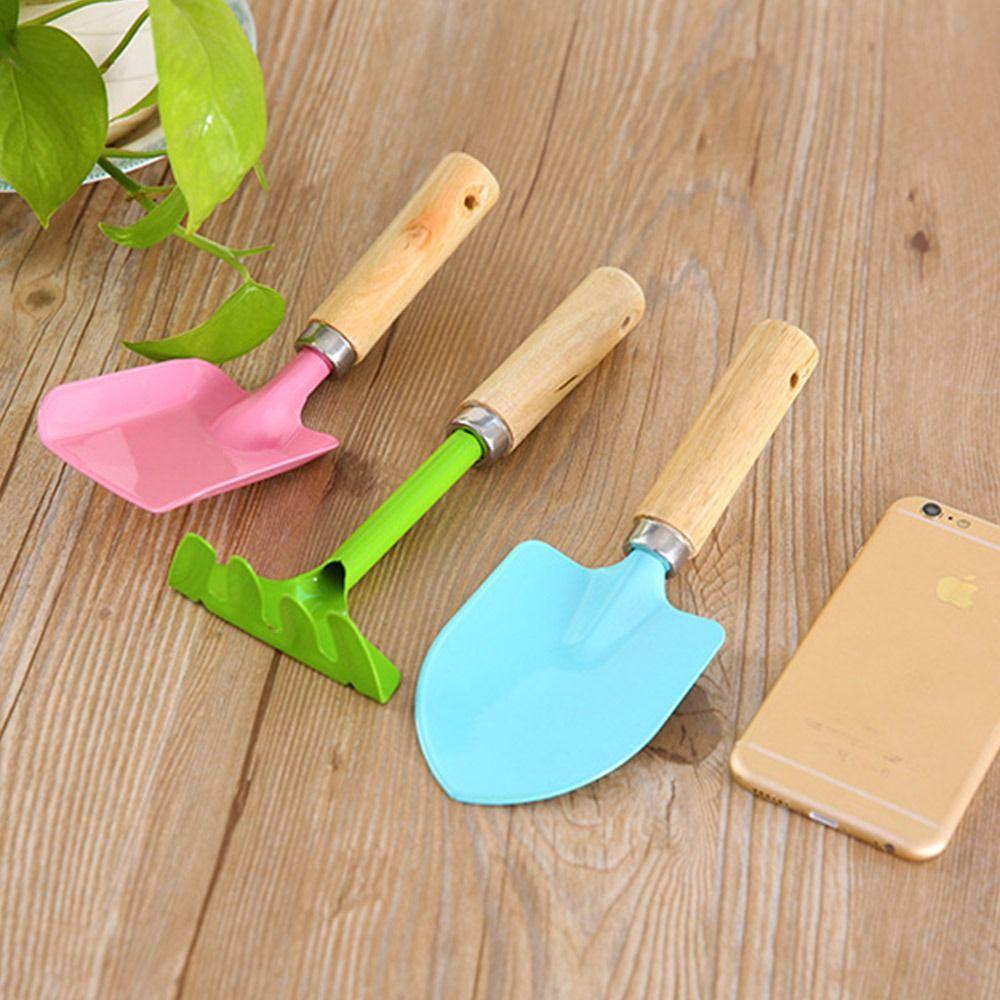 3Pcs Trowel Rake Shovel Children Garden Tool with Wooden Handle Small Shovel Rake Kit Yard