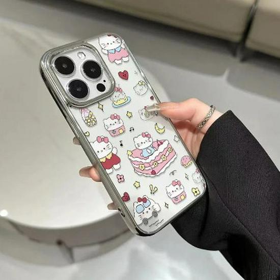Посеребленный чехол-фоторамка Hello Kitty для Apple 17/16/15/14 Pro Max.