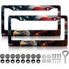 HCSS 2PCS American Flag Eagle License Plate Frames Patriotic US Flag License Plate Holder Stainless Steel Auto Parts Rust-Proof Waterproof Car