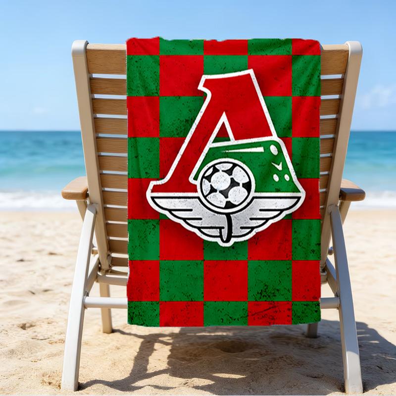 Green And Red Soccer Emblem Printed Beach Towel, Super Soft Microfiber, Perfect Gift Birthday, for Pool, Beach, Travel, for family and friends