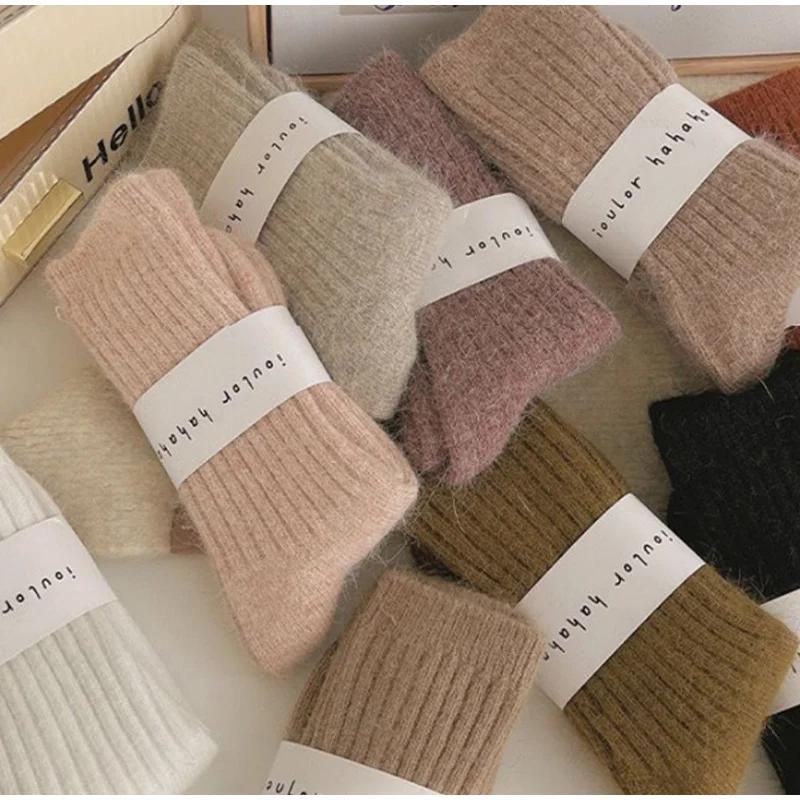 Thicken Warm Winter Socks Women Windproof Women Socks Sox Japanese Style Harajuku Solid Color Thermal Stockings For Women