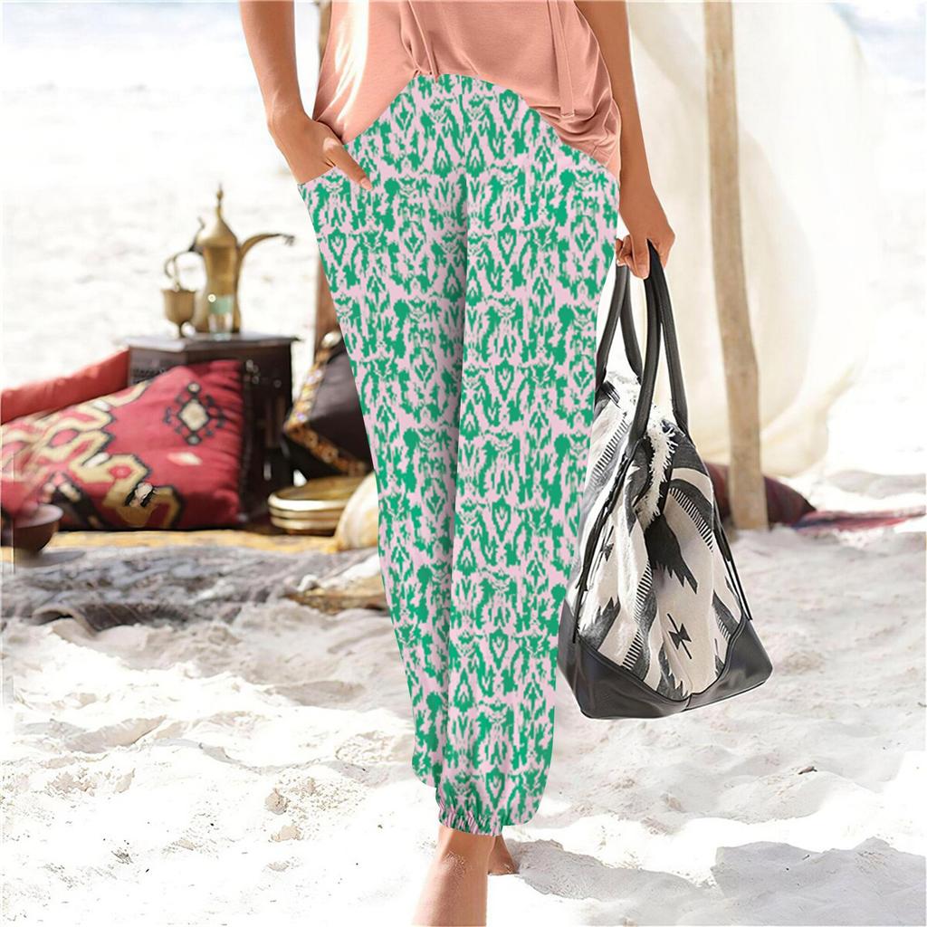 Женские летние свободные повседневные широкие брюки с эластичной резинкой на талии и брюками