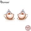 BAMOER Korean Earrings Sterling Silver 925 Rose Gold Coffee and Sugar Cube Stud Earings