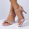 Women's Shoes 2025 Summer New Large Size Square Head Bow Rhinestone Thin Heel Temperament High Heel Sandals Women