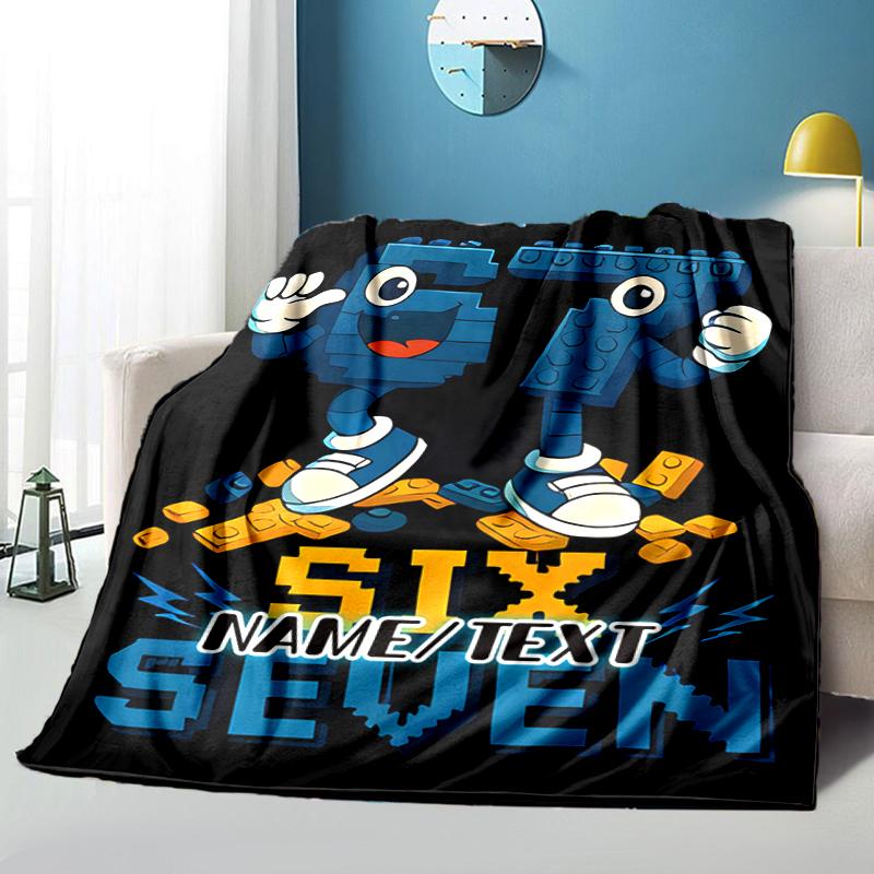 1PC Custom Name "Brick Character Adventure" flannel blanket versatile,all-season throw suitable for the living room,bedroom,camping,travel,and gift