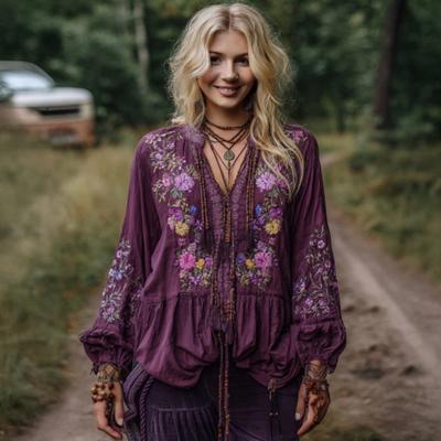 Женская рубашка Оверсайз с V-образным вырезом Повседневная Весна Осень Рубашка с длинным рукавом 3D-печать Дышащая