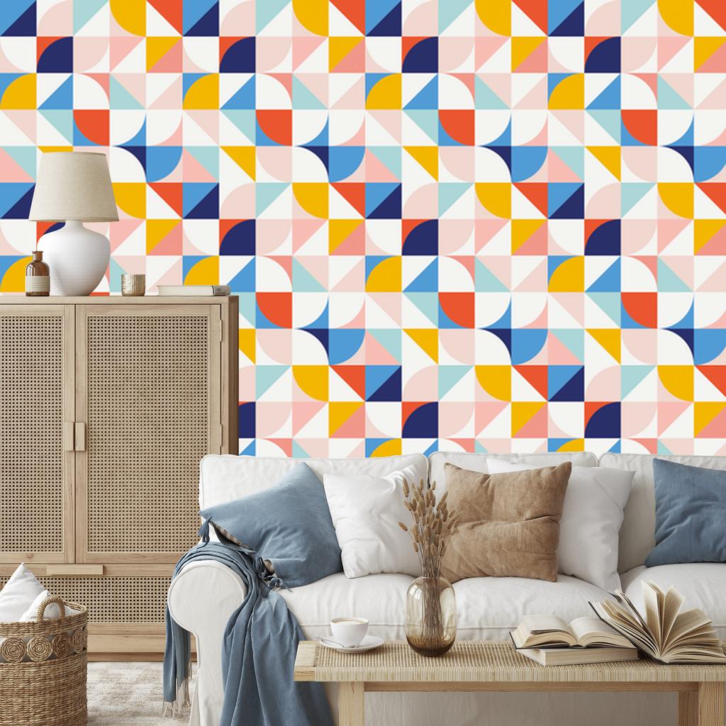 Colorful wallpaper in retro style for living room and bedroom 50x1000