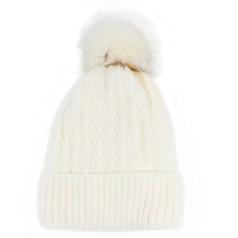 New European, American winter new women's wool hat, solid color hairball plush rhombus twist warm knitted hat