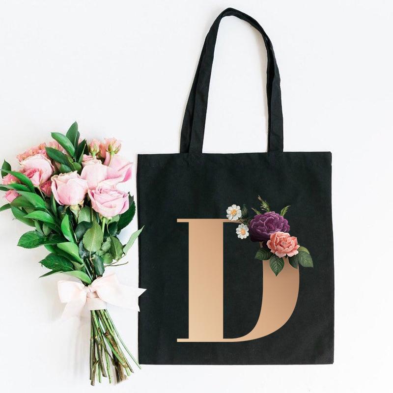 Холщовая сумка-тоут с цветочным письмом и шрифтом ABCDEFG, повседневная сумка-шопер с эко-цветами большой вместимости, сумки на плечо в стиле Харадзюку