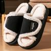 Memory Foam Slippers Women Furry Platform EVA Sole Warm Home Shoes Winter Non Slip Velcro