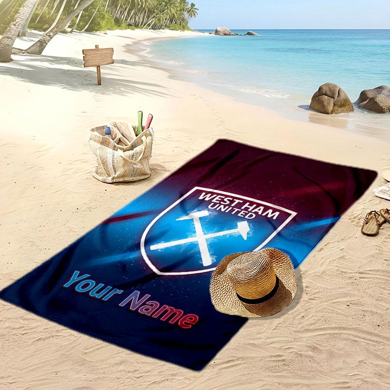 West Ham United FC Personalized Printed Beach Towel Soccer Logo Support Custom Name Text Absorbent Towel For Sport Travel Special Gift
