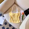 Dopamine Yellow Thai Halter Tank Top with Chest Pad – Women's Summer Outerwear Featuring Beautiful Back Design.