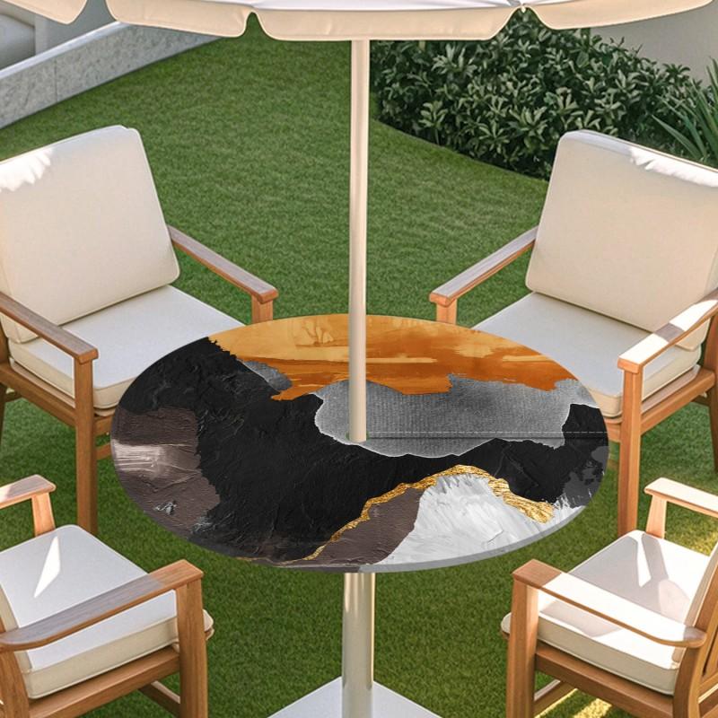 Outdoor Round Table Cover With Umbrella Hole Elastic Edge Waterproof Patio Dining Tablecloth Garden Terrace