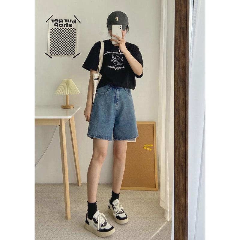 Джинсовые шорты с высокой талией, женские летние тонкие прямые брюки-квотербеки, свободные утягивающие брюки с широкими штанинами