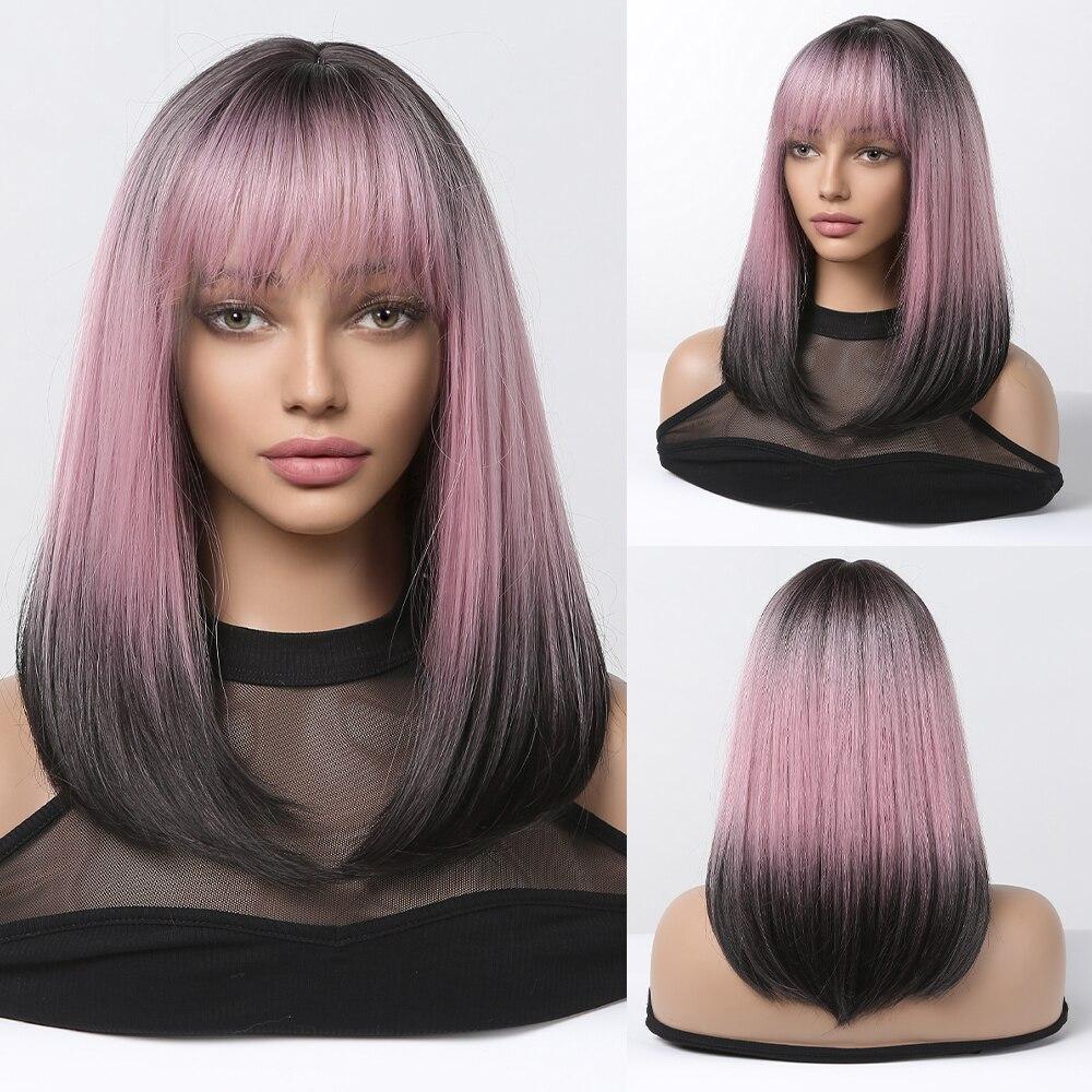 ALAN EATON Ombre Блондинка Коричневый Прямой Боб Парик Короткие синтетические парики с челкой Натуральные повседневные искусственные волосы для женщин Термостойкие