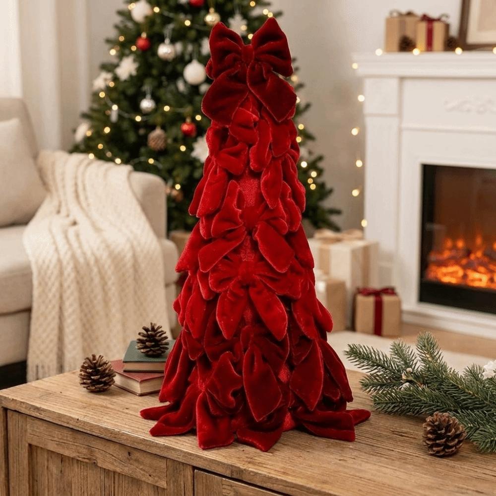 Soft Velvet Bow Christmas Tree Exquisite Holiday Tabletop Decoration Christmas Scene Decoration