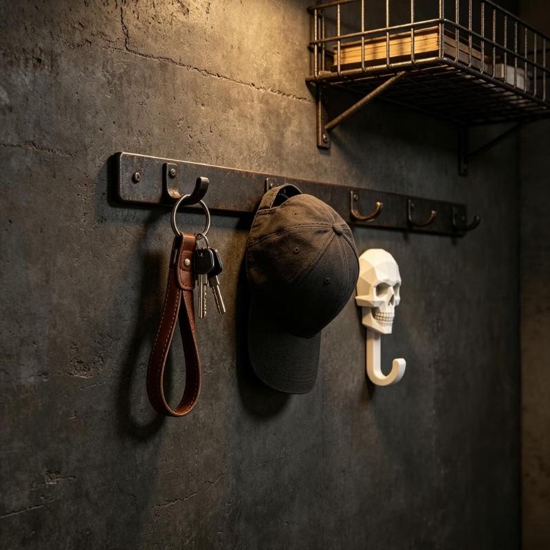 Realistic Gothic Skull Wall Hook - Embossed Skull Head Design