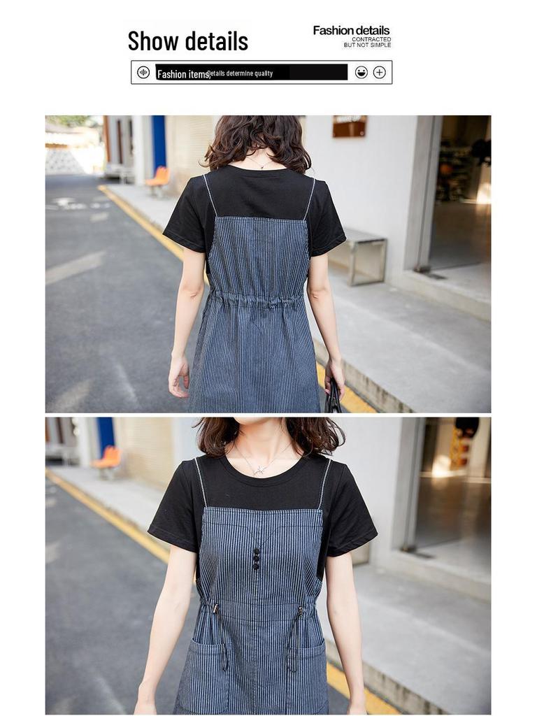 Western Chic Striped Denim Suspender Dress for Women - Summer 2025