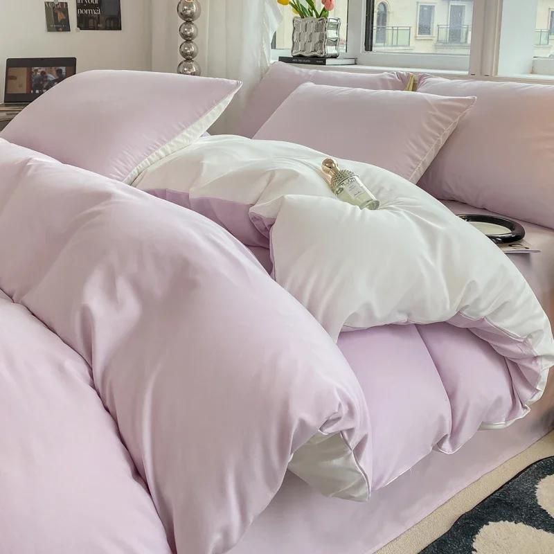 Ins Style Однотонный пододеяльник Комплект постельного белья из стираного хлопка Постельное белье Одеяло Чехол Наволочка Мягкие комплекты постельного белья Пододеяльники 220x240