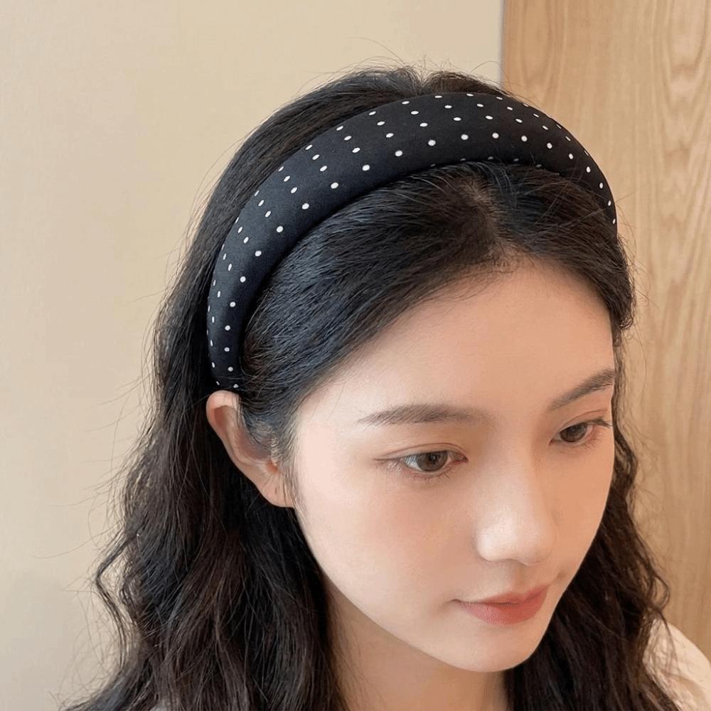 Black White Color Polka Dot Headband Non-Slip Temperament Hair Band Fashion Wide Headband Casual