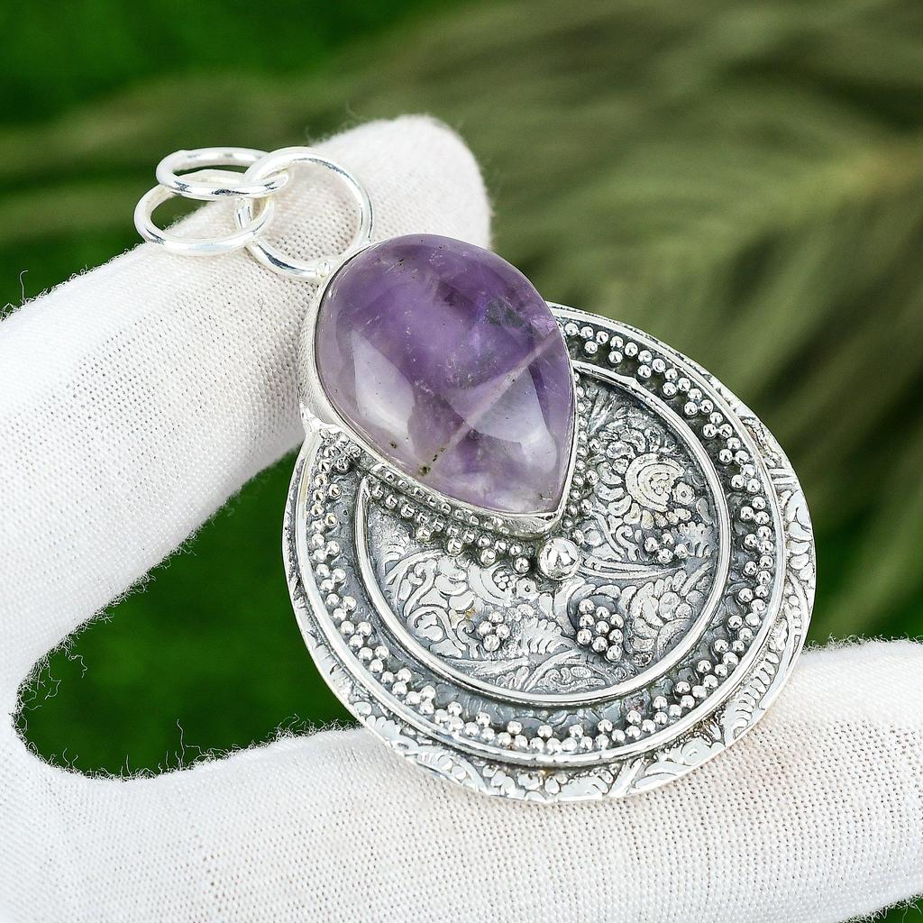 Memorial Day Sale Sterling Silver Star Amethyst Stone Engagement Bezel Pendant