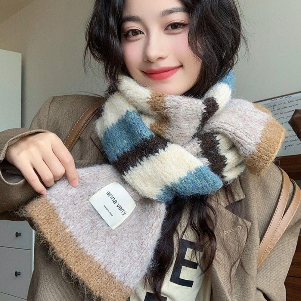 Korean Style Multicolor Cashmere Shawl Windproof Women Winter Scarves Knitted Stripe Scarf Student