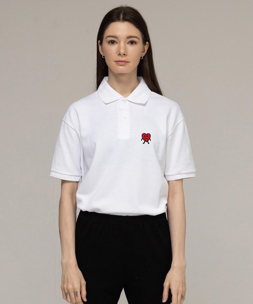 GRAVER [Unisex] Drawing Heart Embroidery Pique Short Sleeve T-Shirt_White