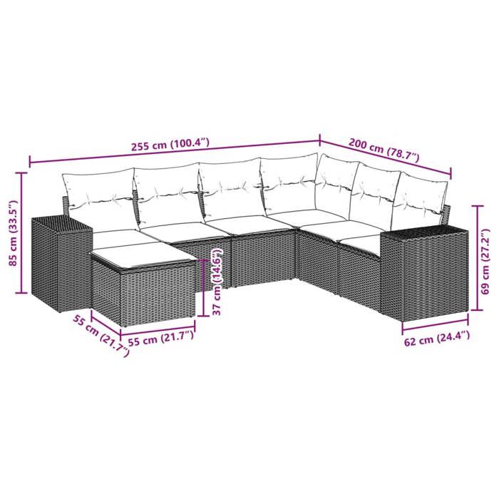 VidaXL Salon de Jardin avec Coussins 7 pcs, Canapés de Terrasse, Ensemble de Meubles de Patio, Mobilier d'Extérieur, Noir 3222895