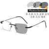 Ultralight Rimless Pochromic Myopia Glasses for Women Men Blue Light Blocking Computer GLasses Near-sighted UV Sunglasses