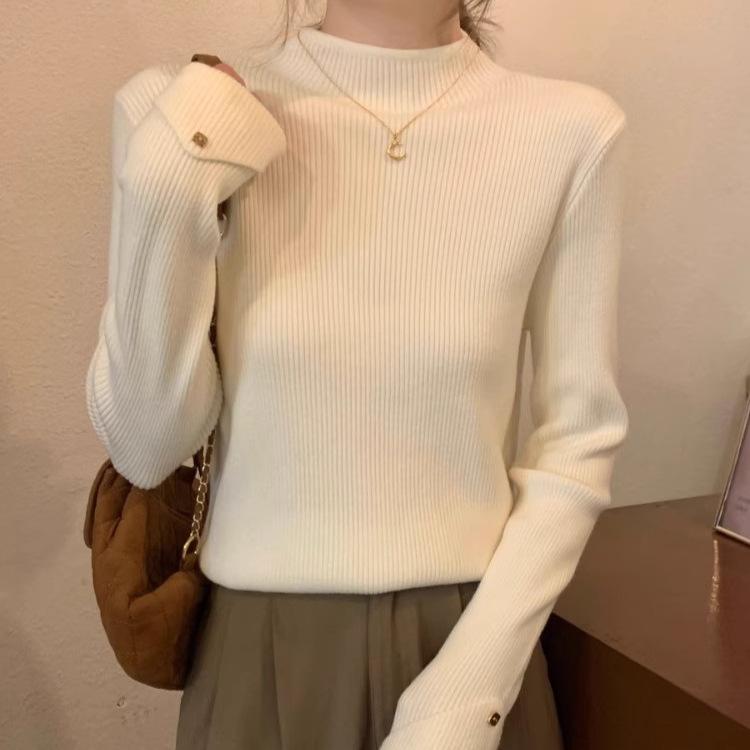 Кофейного цвета полувысокий ворот вязаный базовый свитер для женщин осень и зима тонкий внутренний свитер верх
