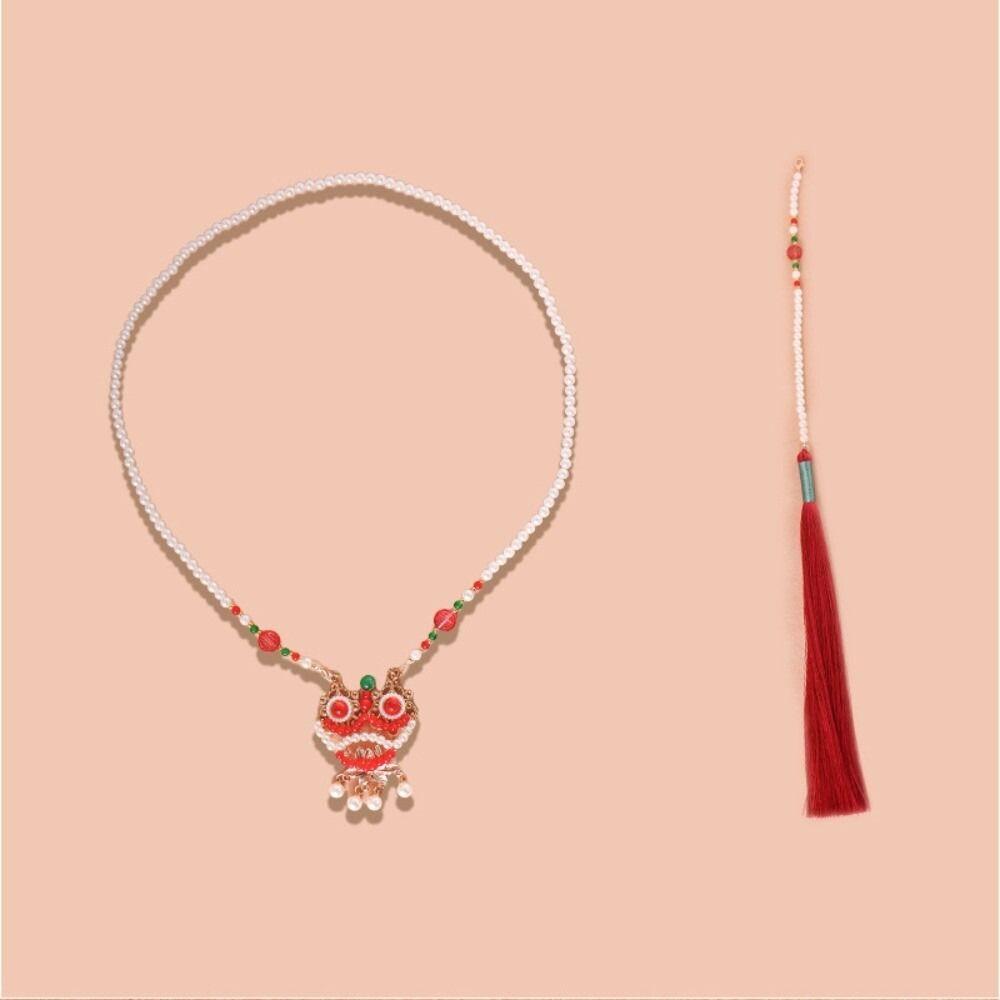 Retro Butterfly Necklace Fringed Chinese Style Necklace Pearl Pendant Necklace  Hanfu Costume
