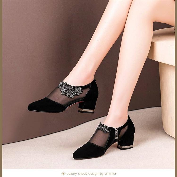 Mesh Lace Crossed Stripe Casual Pointed Toe High Stilettos Heels Pumps Sandals Shoes
