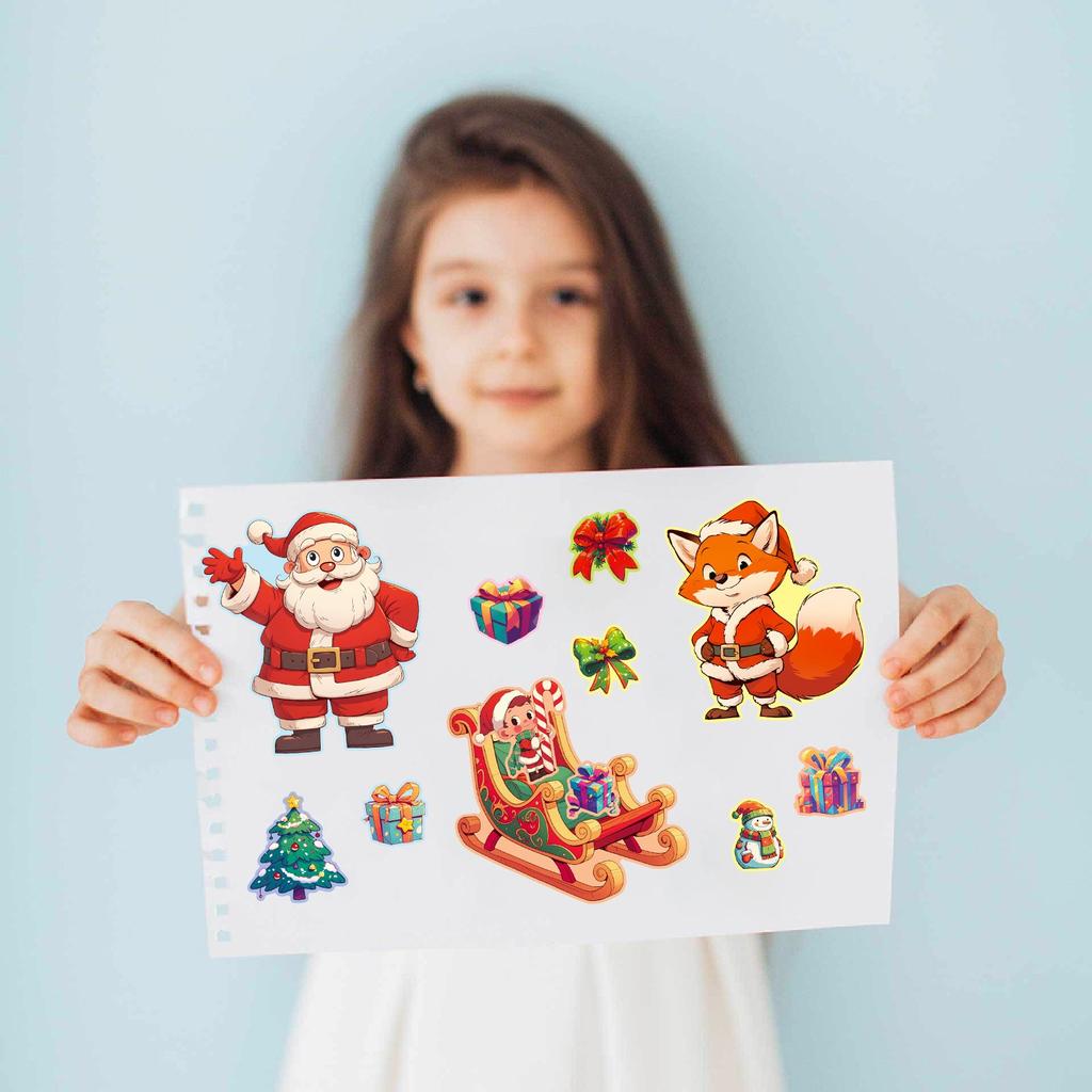 6 Pieces/set Christmas Face Changing Puzzle Stickers Children's DIY Puzzle Cartoon Stickers Elk Face Changing Stickers