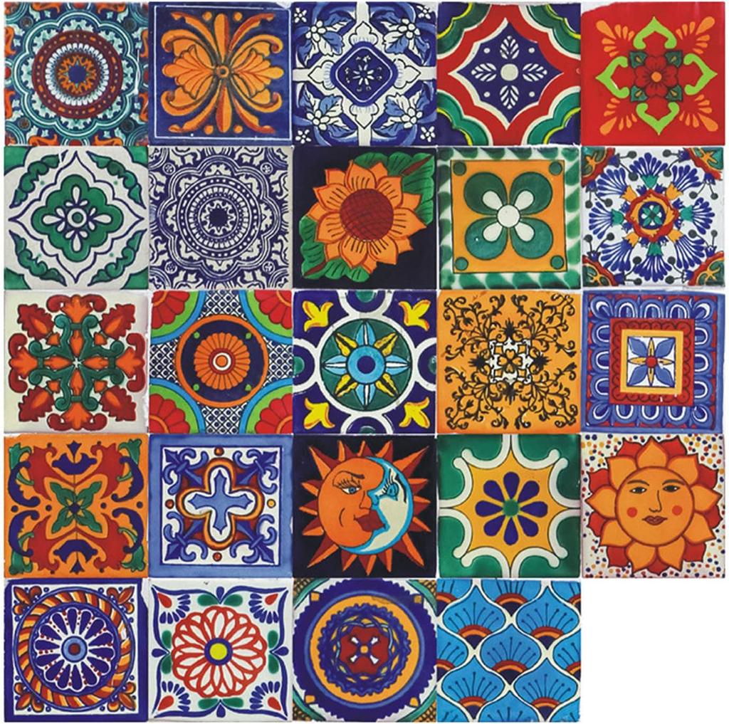 Moroccan Tile Stickers,24 Pcs 15 * 15cm Vintage Self Adhesive Vinyl Tile Decals Wall DIY Tile Stickers Home Decoration for Kitchen Living Bedroom