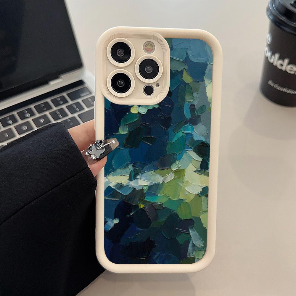 Abstract Oil Painting Phone Case for iPhone 17 16 15 14 13 12 11 Air Pro Max Plus White Soft TPU Shockproof Cover