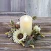 Halloween Candle Ring Wreath Artificial Pumpkin Sunflower Maple Leaf Wreath Pillar Candle Holder for Wedding Home Table Decoration