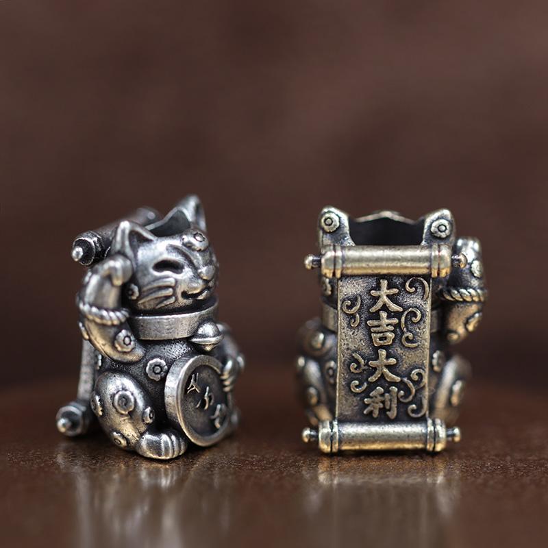 Mascot Lucky Cat Brass Knife Beads EDC DIY Paracord Woven Bracelets Lanyard Pendants Accessories Outdoor Tool Hangings Jewelry